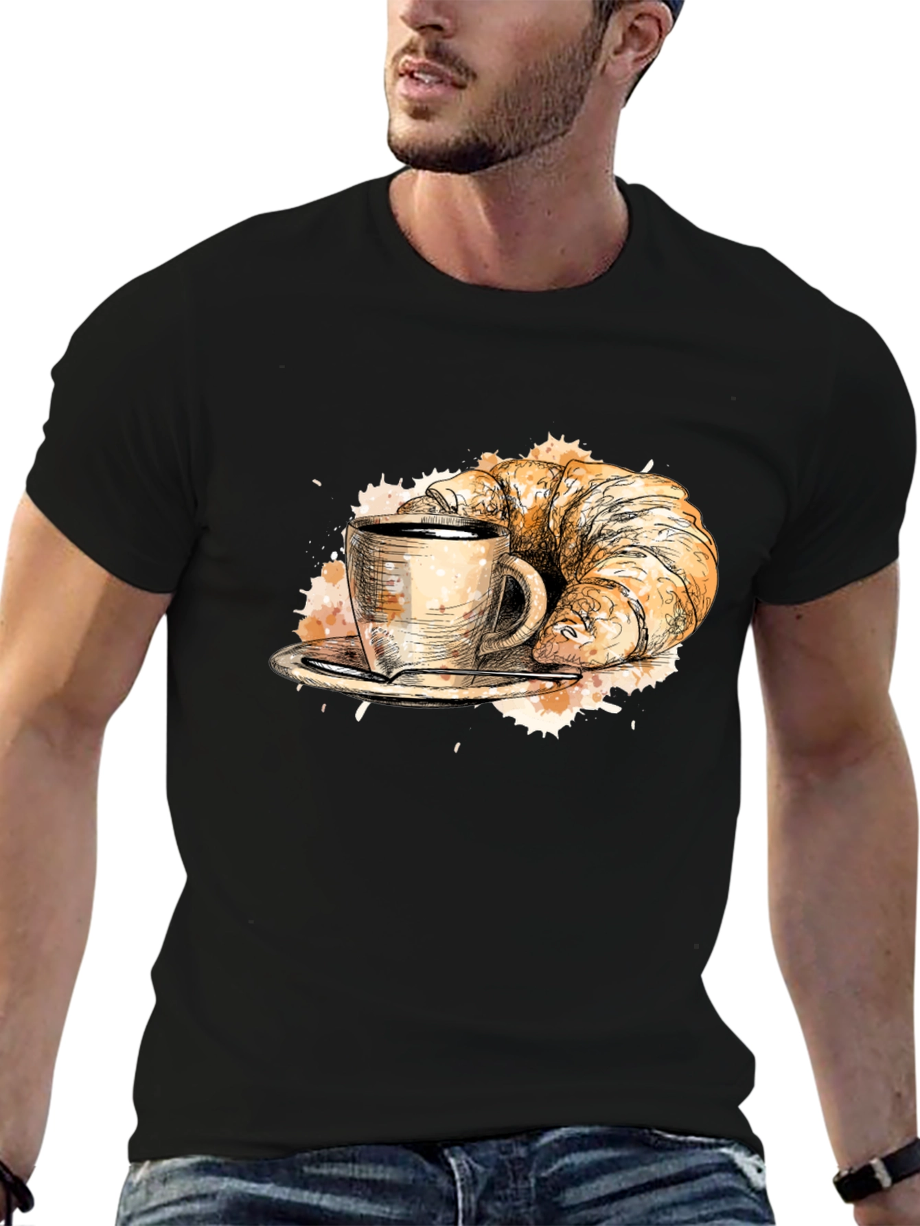 Coffee & Croissant Black Graphic Tee