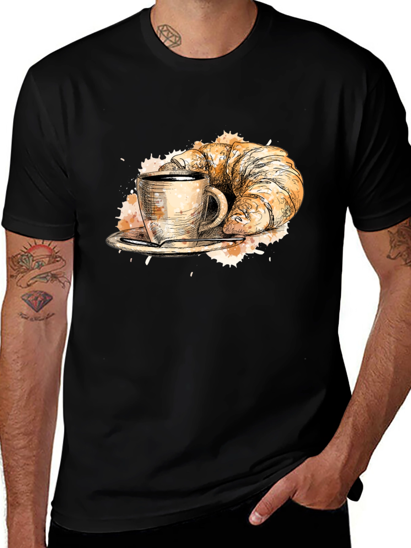 Coffee & Croissant Black Graphic Tee