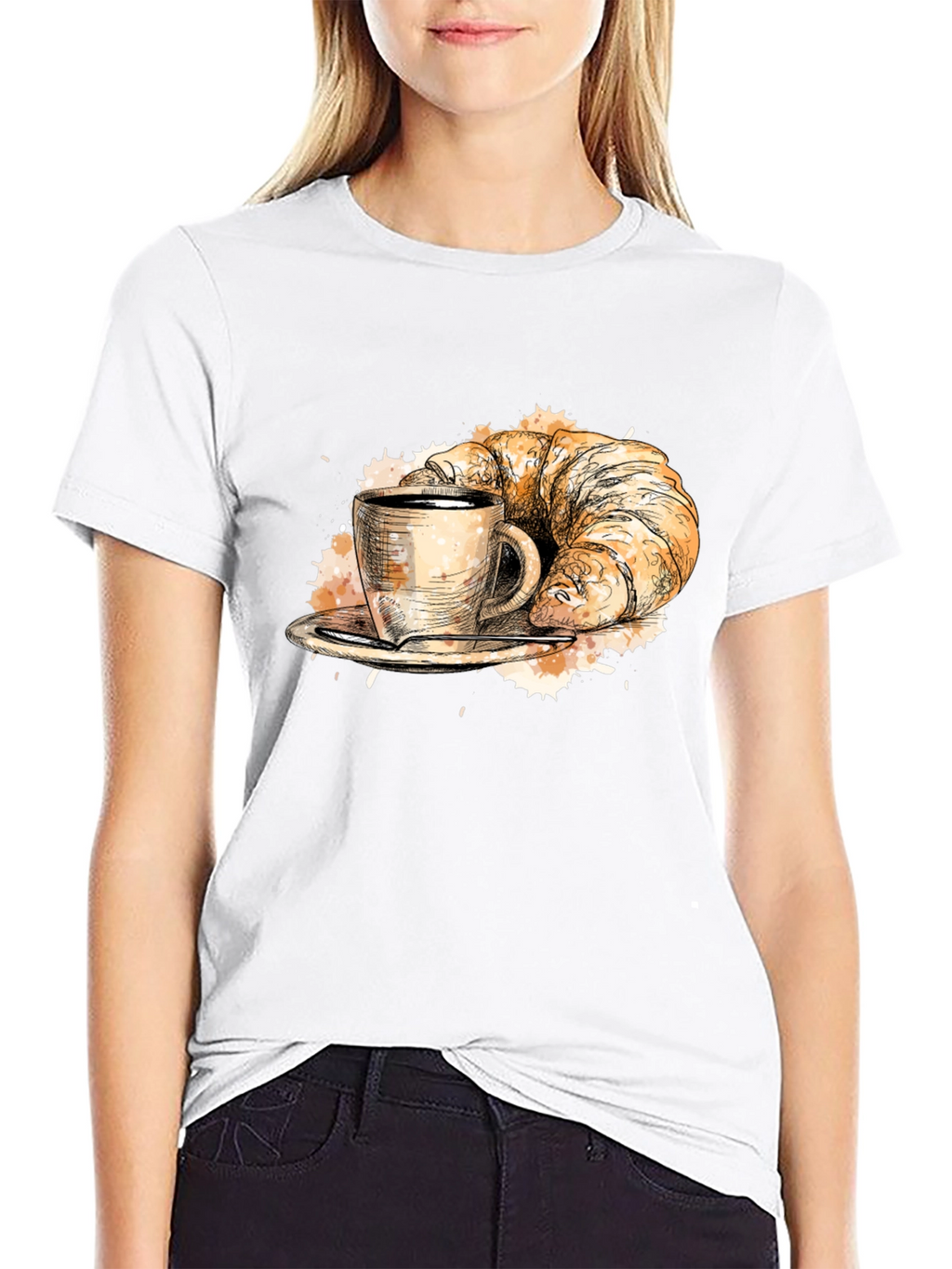 Coffee & Croissant Black Graphic Tee