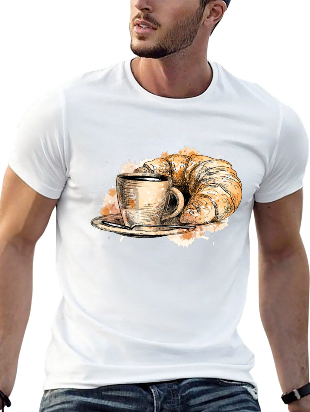 Coffee & Croissant Black Graphic Tee