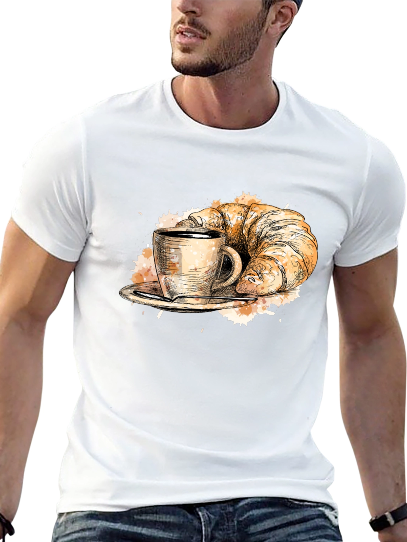 Coffee & Croissant Black Graphic Tee