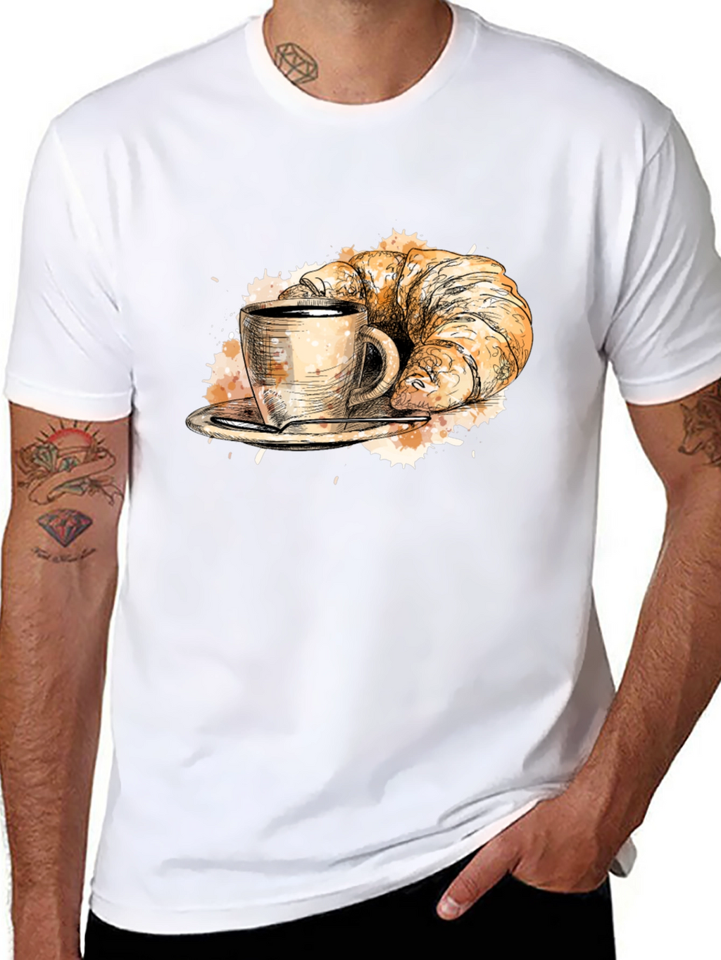 Coffee & Croissant Black Graphic Tee