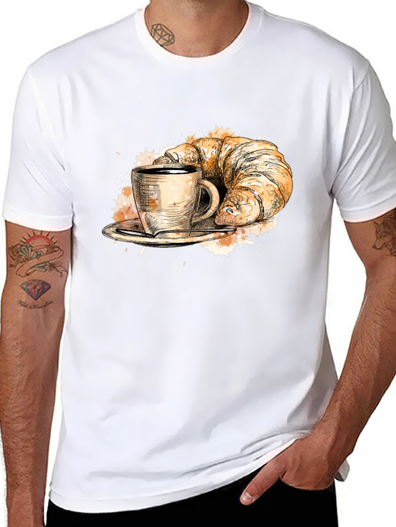 Coffee & Croissant Black Graphic Tee