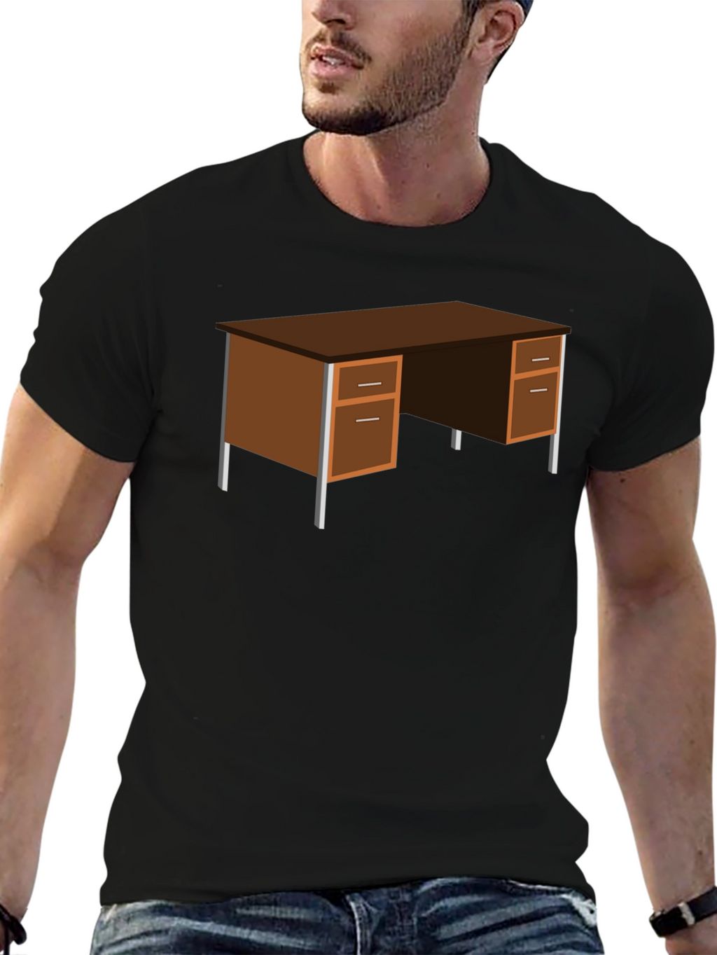 Office Desk Graphic T-Shirt - Black