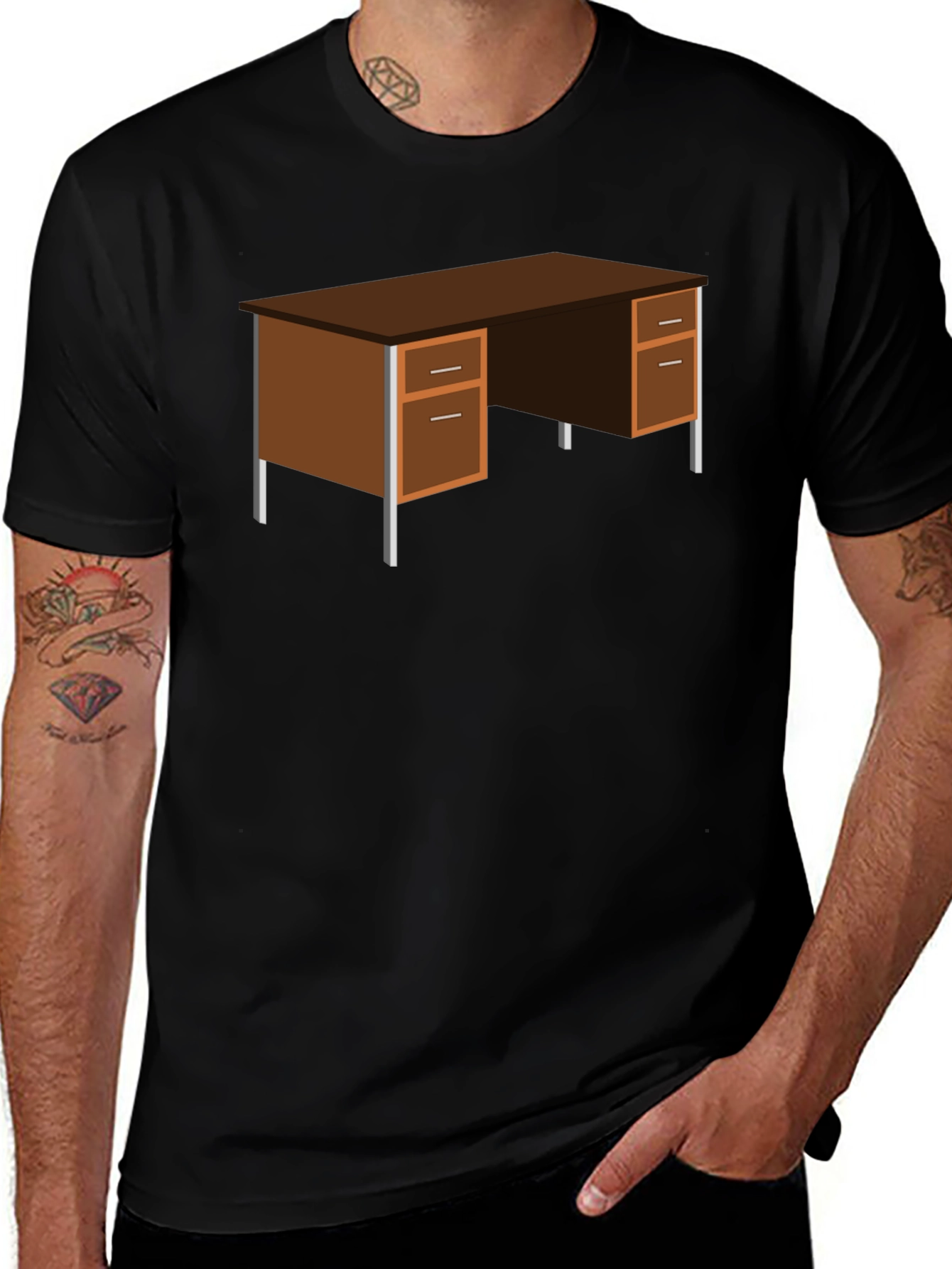 Office Desk Graphic T-Shirt - Black