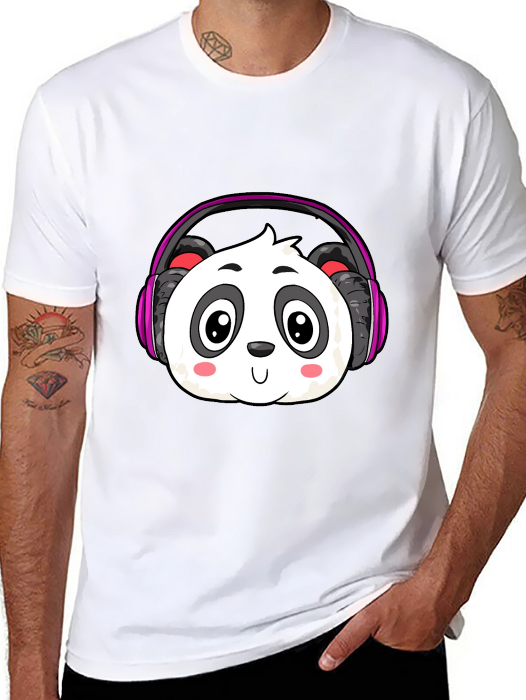 Cute Panda Headphones Graphic T-Shirt