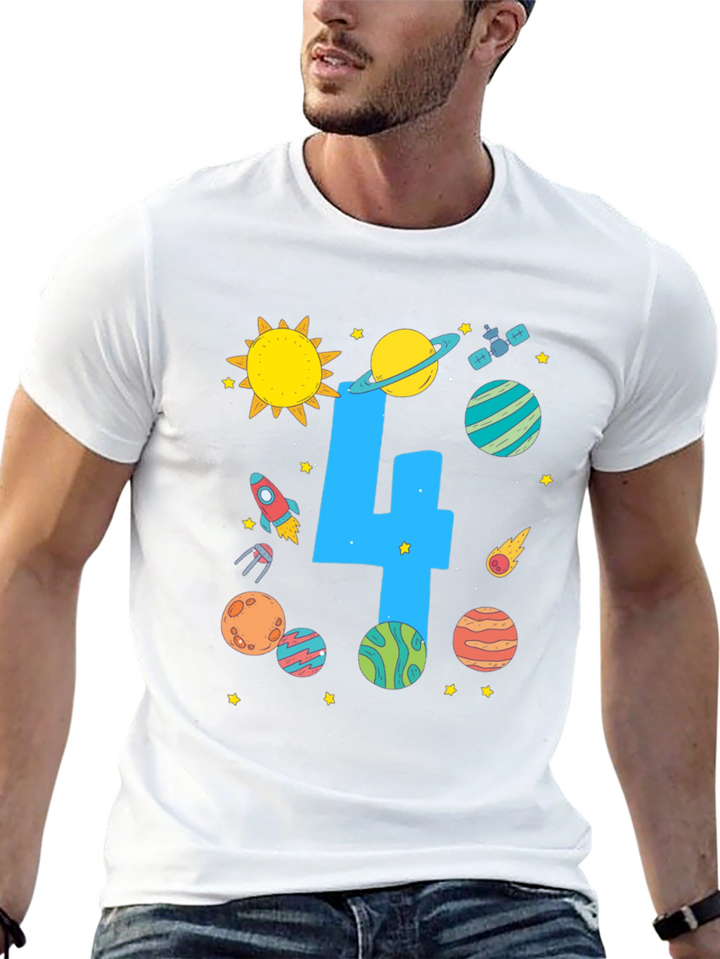 Kids 4th Birthday Space T-Shirt