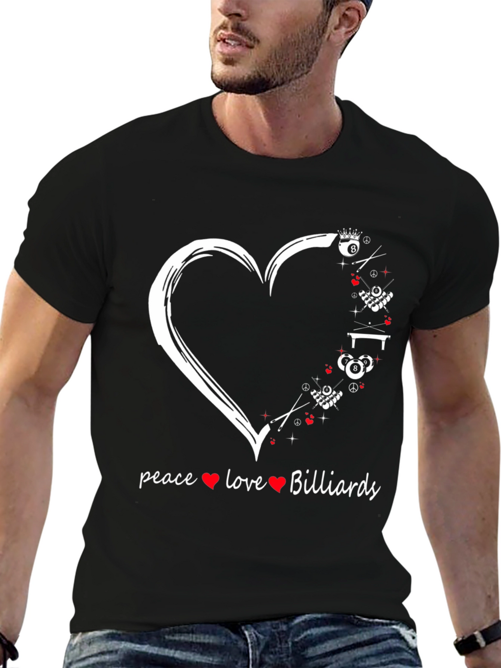 Peace Love Billiards T-Shirt - Pool Player Gift