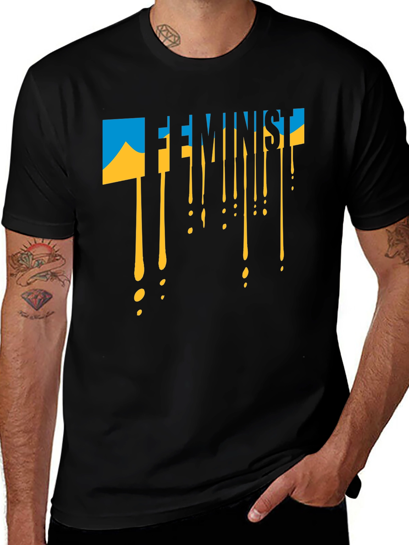 Feminist Ukraine Flag Drip T-Shirt