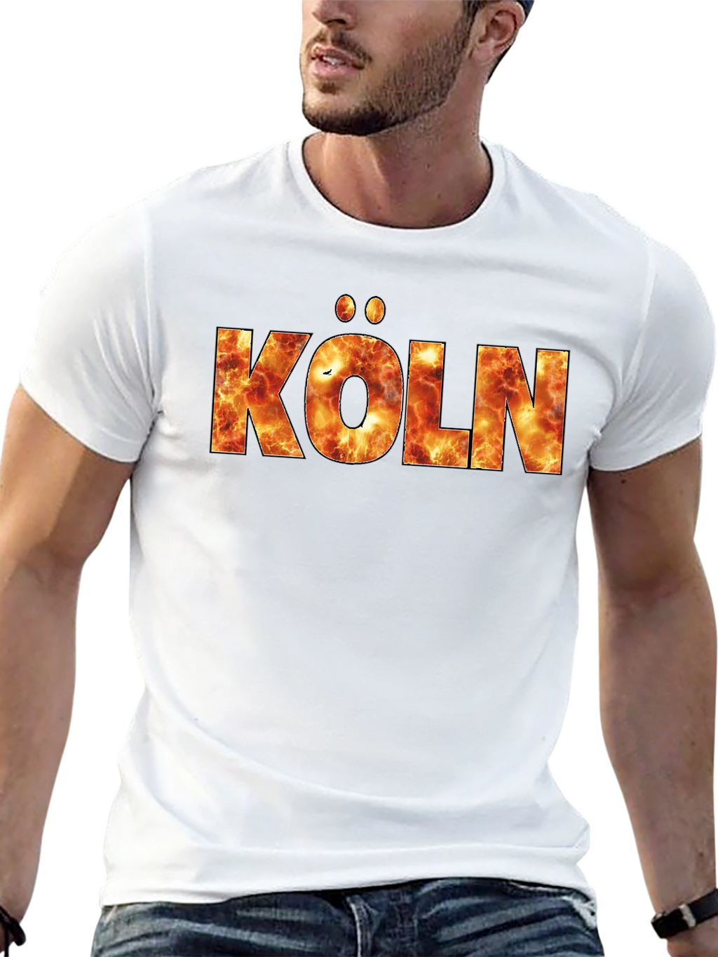 Köln Fire Print T-Shirt - Black Crew Neck