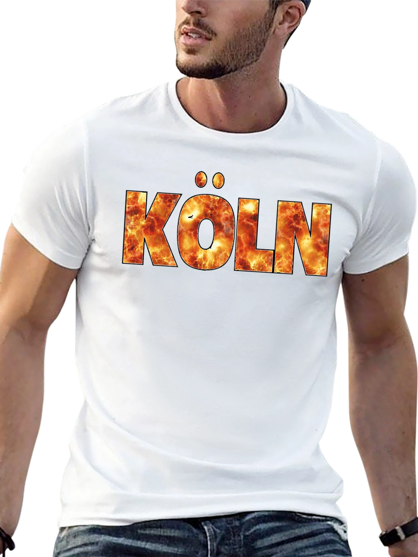 Köln Fire Print T-Shirt - Black Crew Neck
