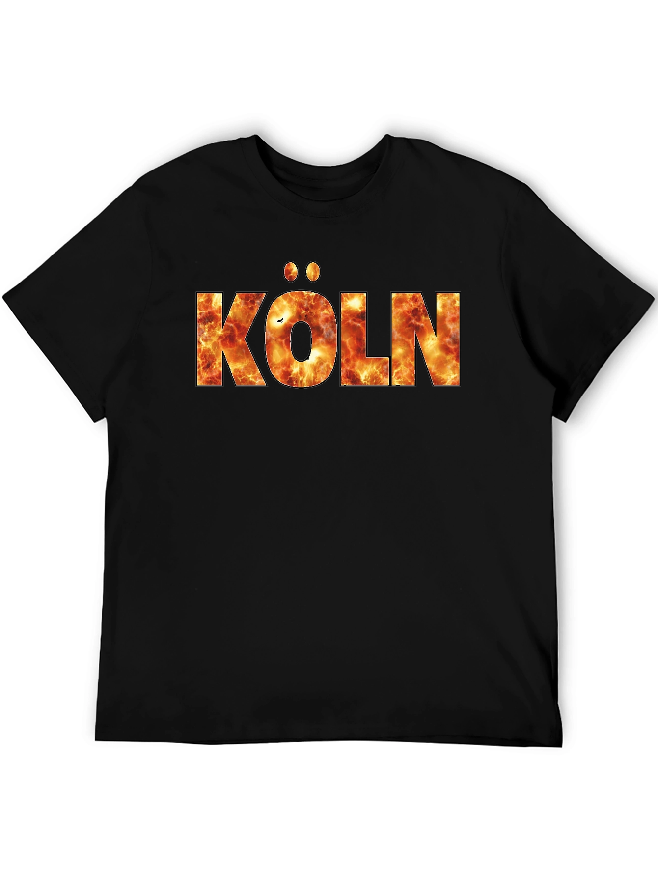 Köln Fire Print T-Shirt - Black Crew Neck
