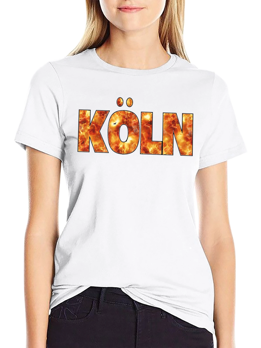 Köln Fire Print T-Shirt - Black Crew Neck
