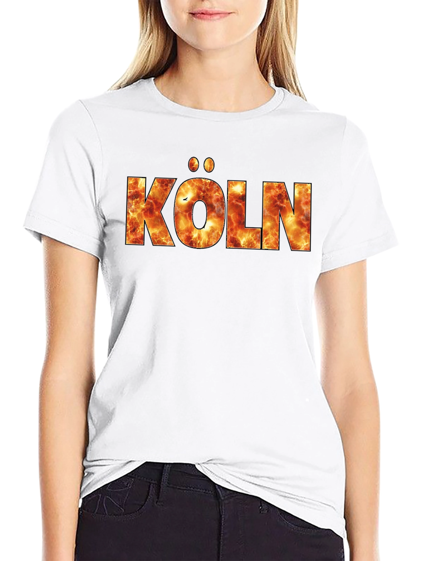 Köln Fire Print T-Shirt - Black Crew Neck