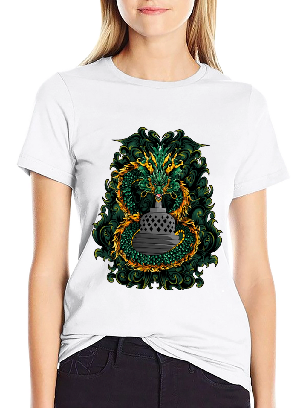 Dragon & Temple Graphic Tee - Black Cotton Blend