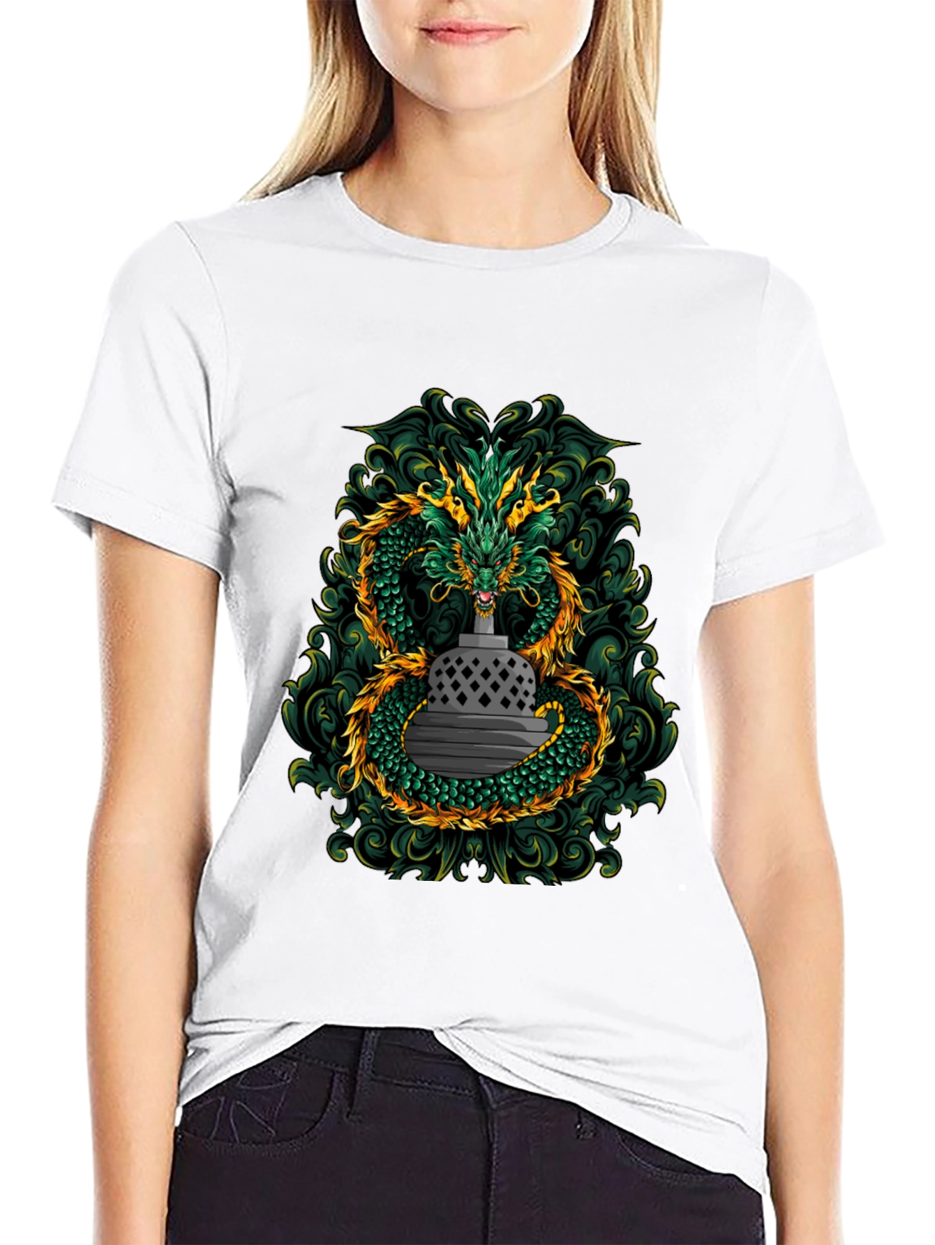 Dragon & Temple Graphic Tee - Black Cotton Blend