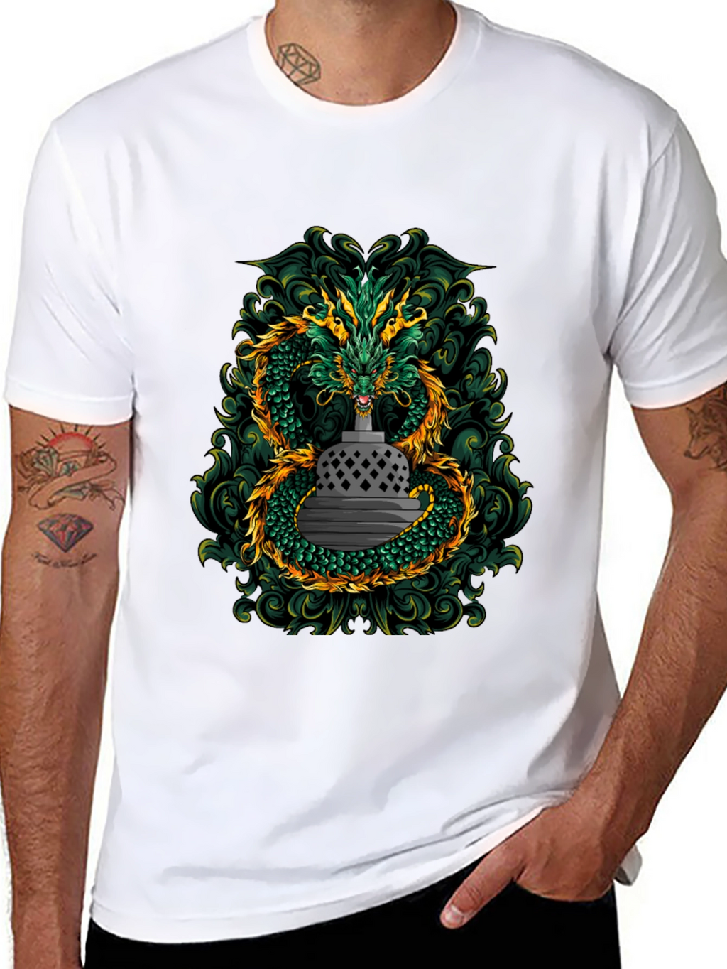 Dragon & Temple Graphic Tee - Black Cotton Blend