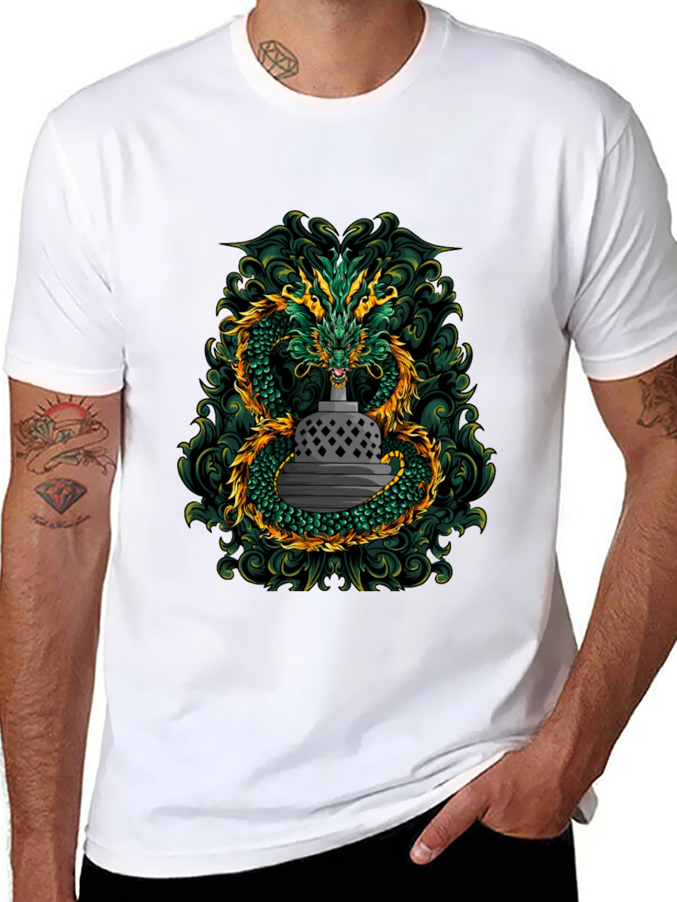 Dragon & Temple Graphic Tee - Black Cotton Blend