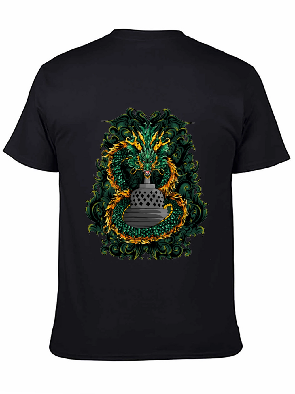 Dragon & Temple Graphic Tee - Black Cotton Blend