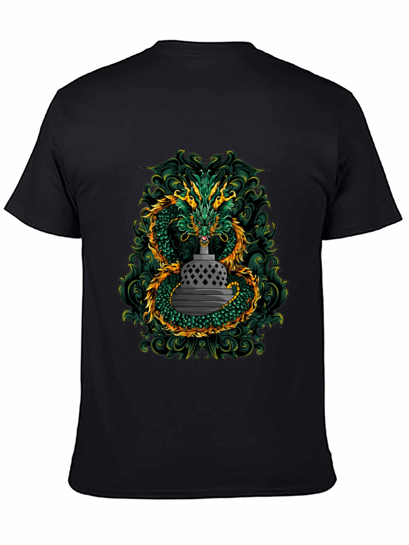 Dragon & Temple Graphic Tee - Black Cotton Blend