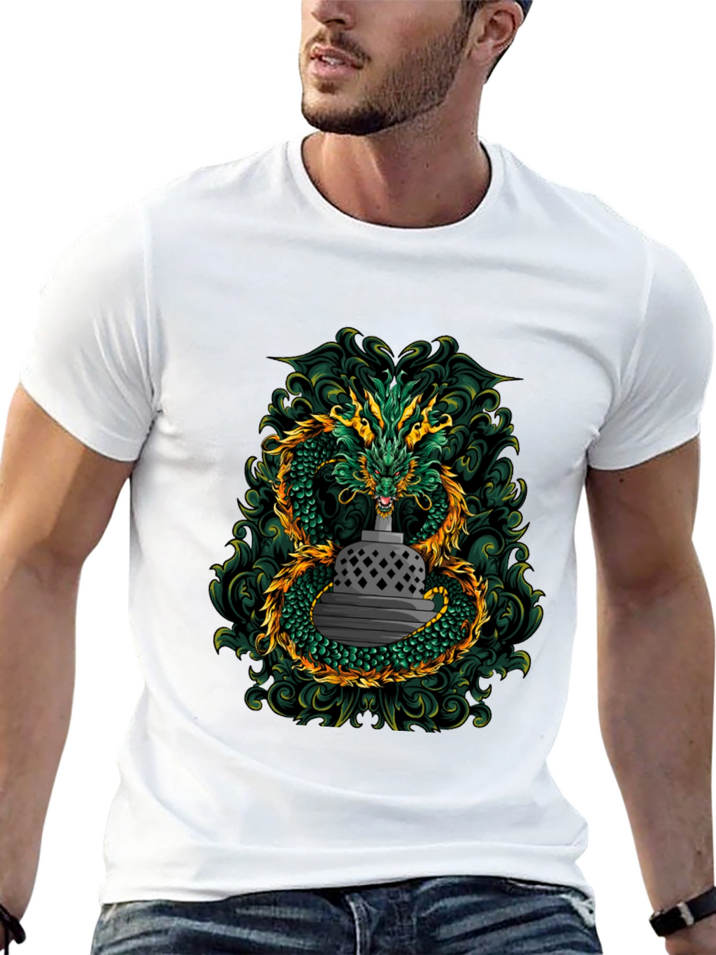 Dragon & Temple Graphic Tee - Black Cotton Blend