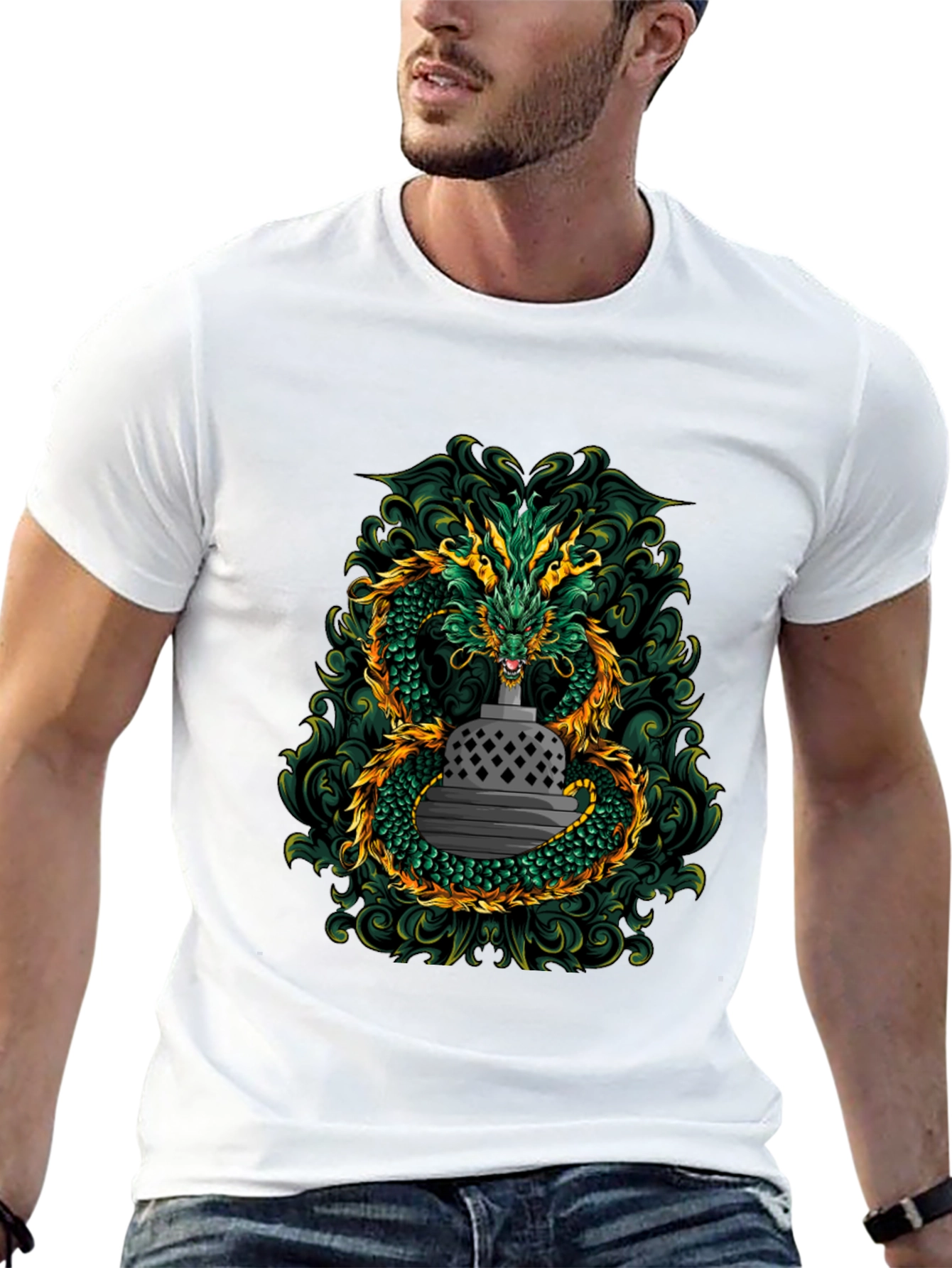Dragon & Temple Graphic Tee - Black Cotton Blend