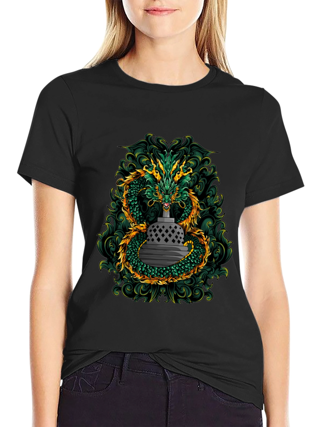 Dragon & Temple Graphic Tee - Black Cotton Blend