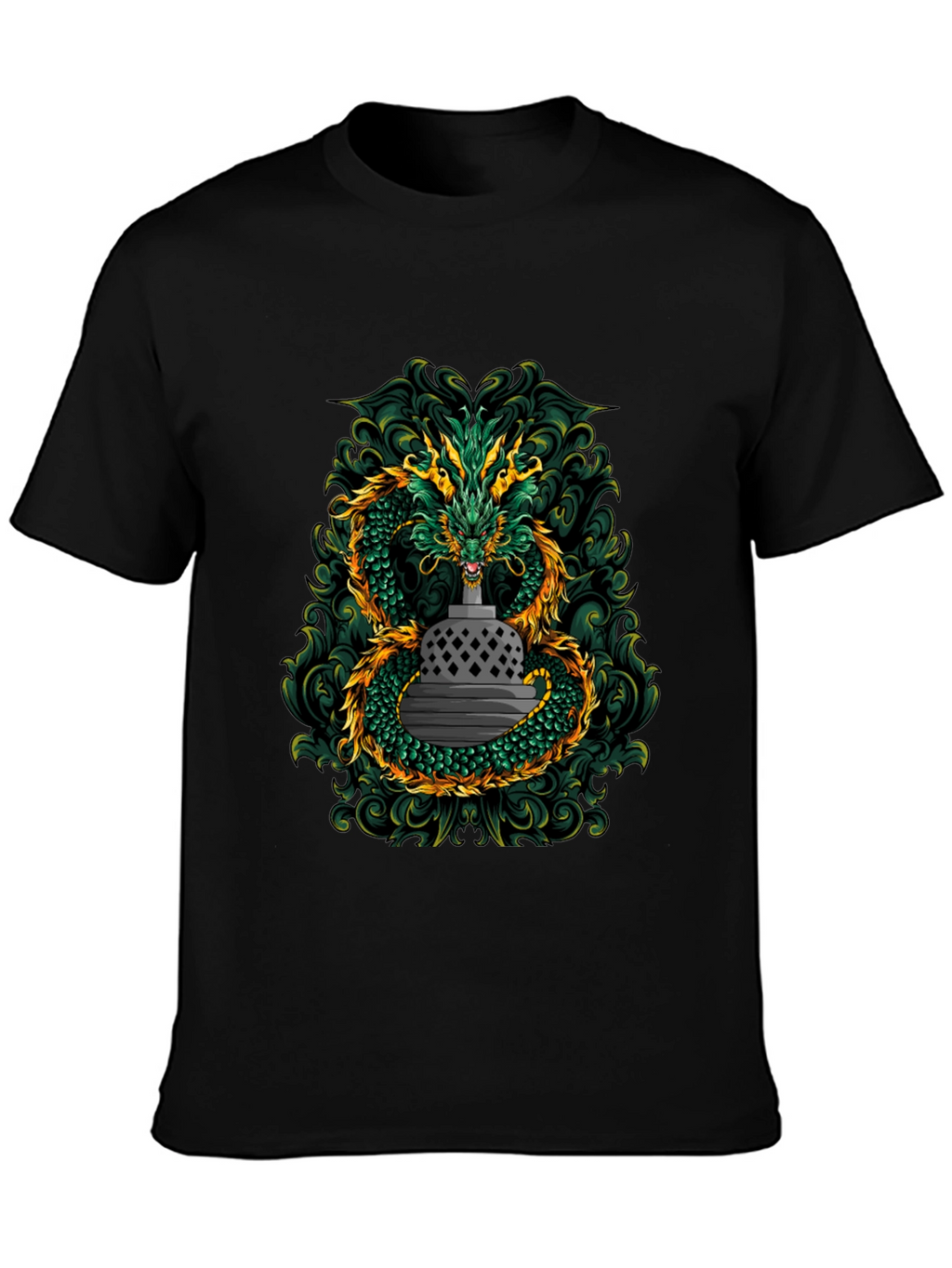 Dragon & Temple Graphic Tee - Black Cotton Blend