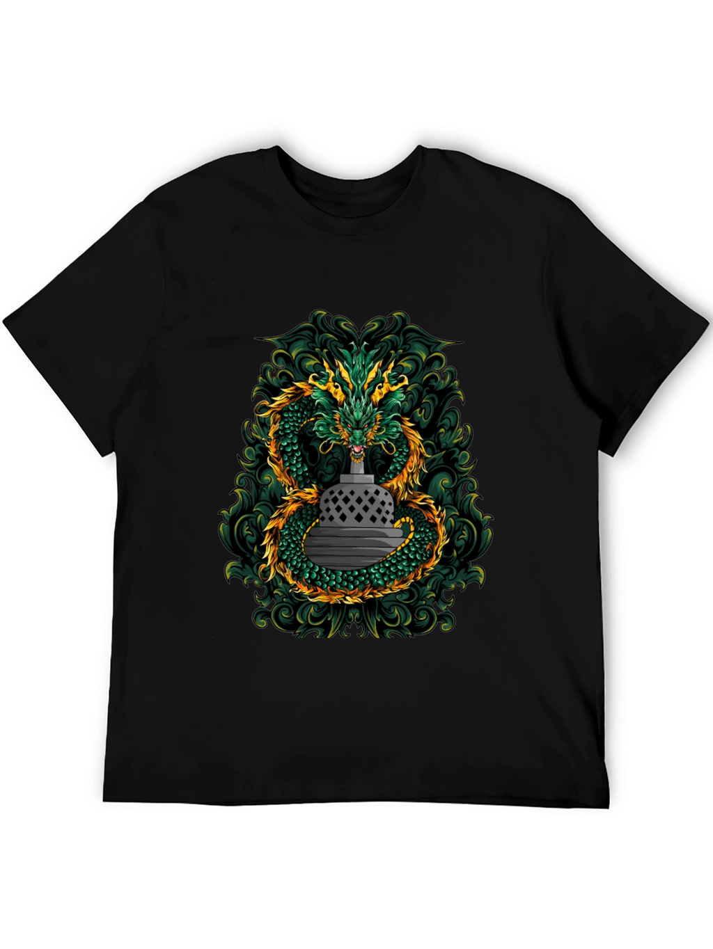 Dragon & Temple Graphic Tee - Black Cotton Blend