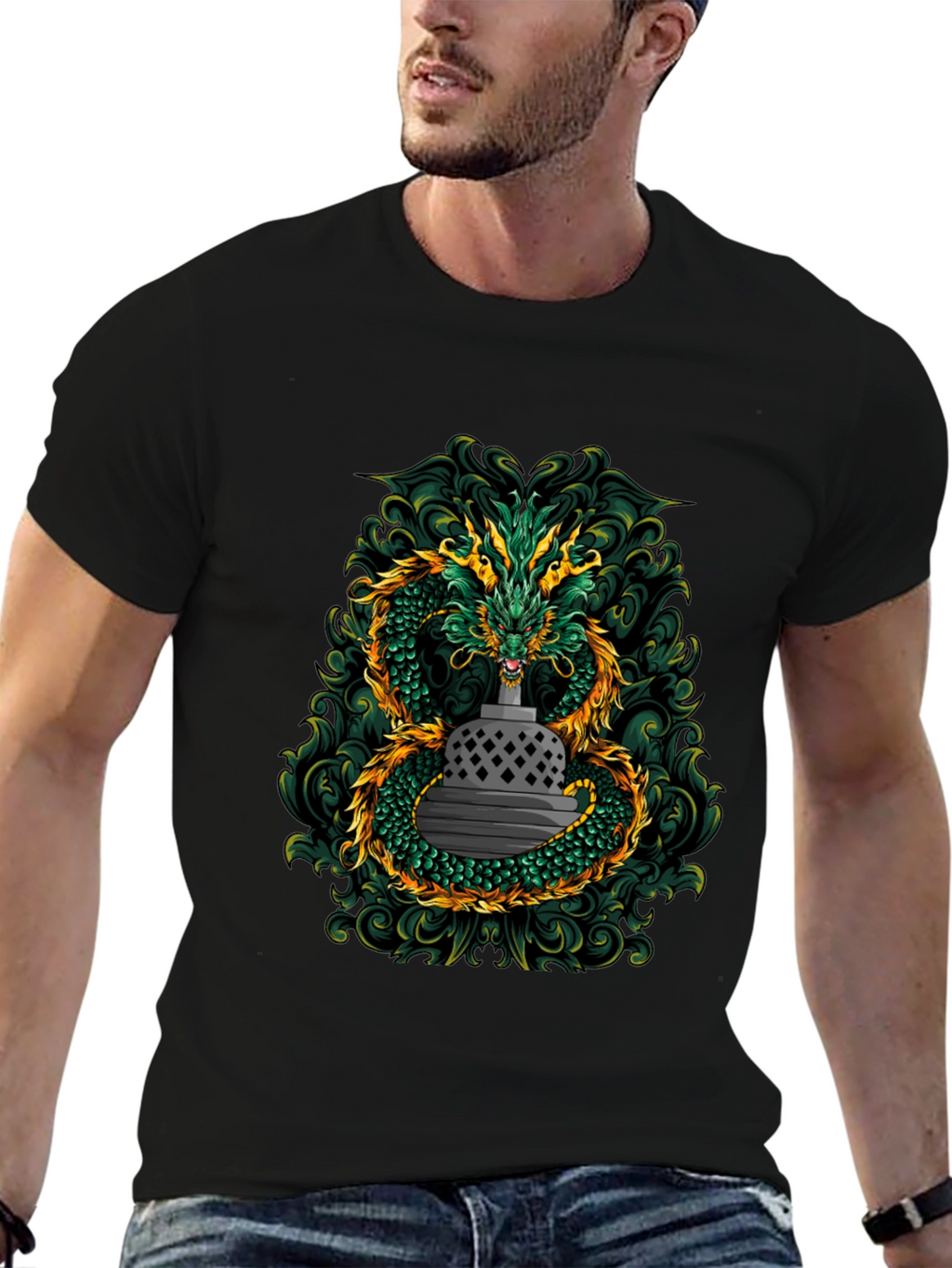 Dragon & Temple Graphic Tee - Black Cotton Blend
