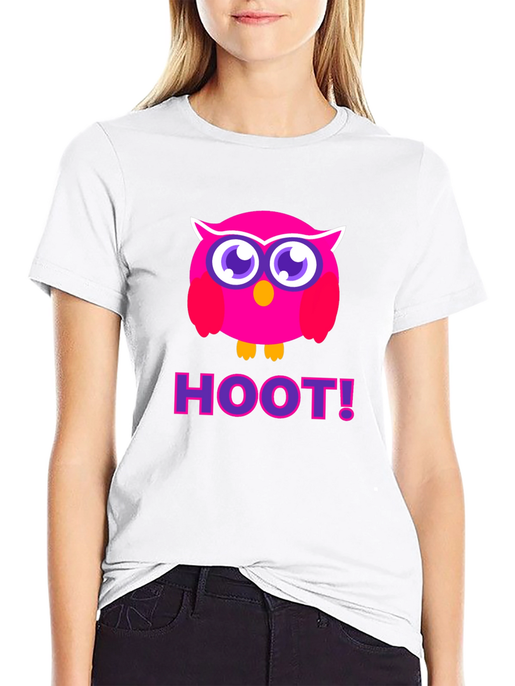 Pink Owl Hoot T-Shirt - Black Cotton Tee