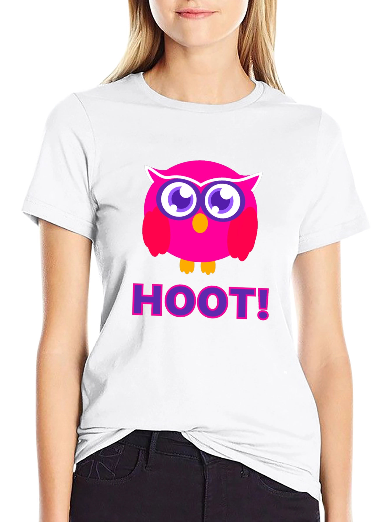 Pink Owl Hoot T-Shirt - Black Cotton Tee