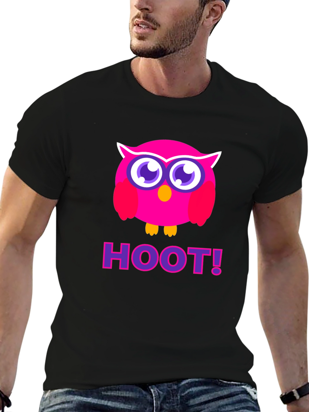 Pink Owl Hoot T-Shirt - Black Cotton Tee