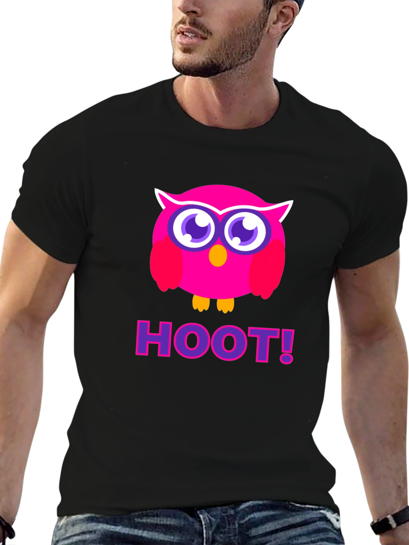 Pink Owl Hoot T-Shirt - Black Cotton Tee