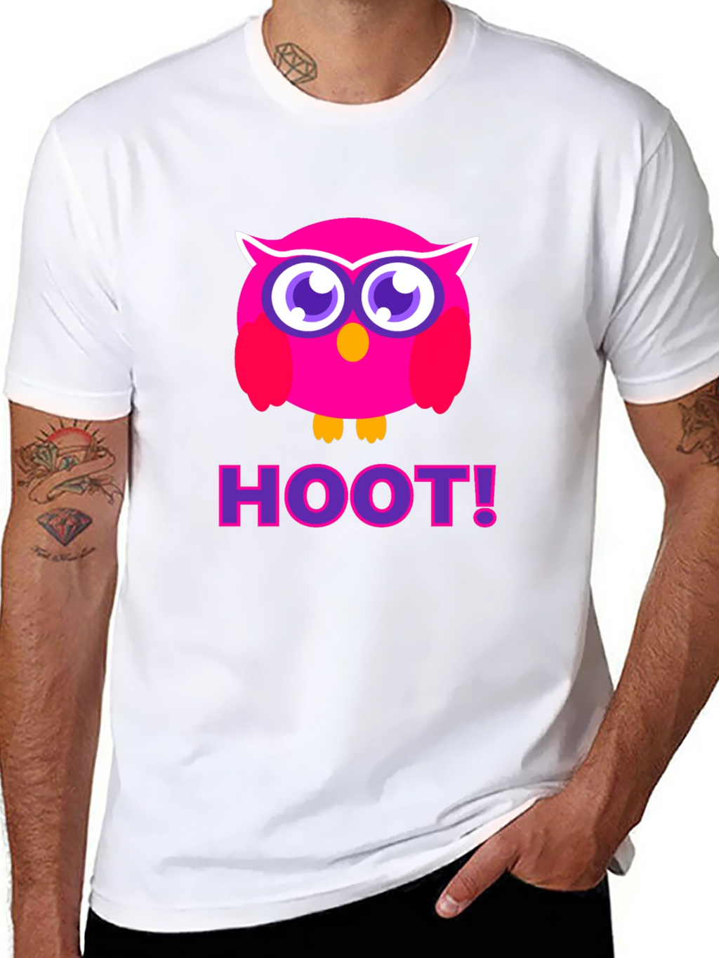 Pink Owl Hoot T-Shirt - Black Cotton Tee