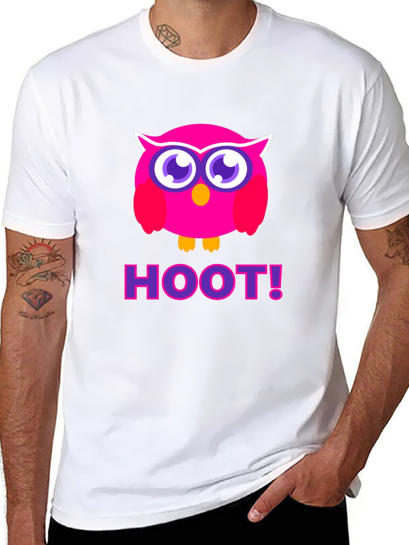 Pink Owl Hoot T-Shirt - Black Cotton Tee