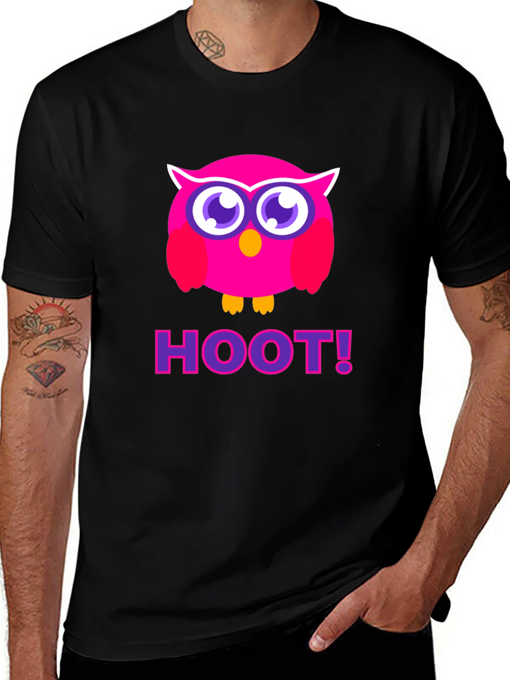Pink Owl Hoot T-Shirt - Black Cotton Tee