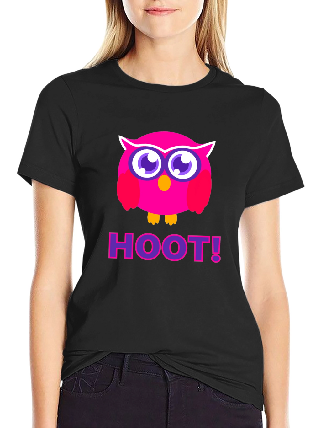 Pink Owl Hoot T-Shirt - Black Cotton Tee