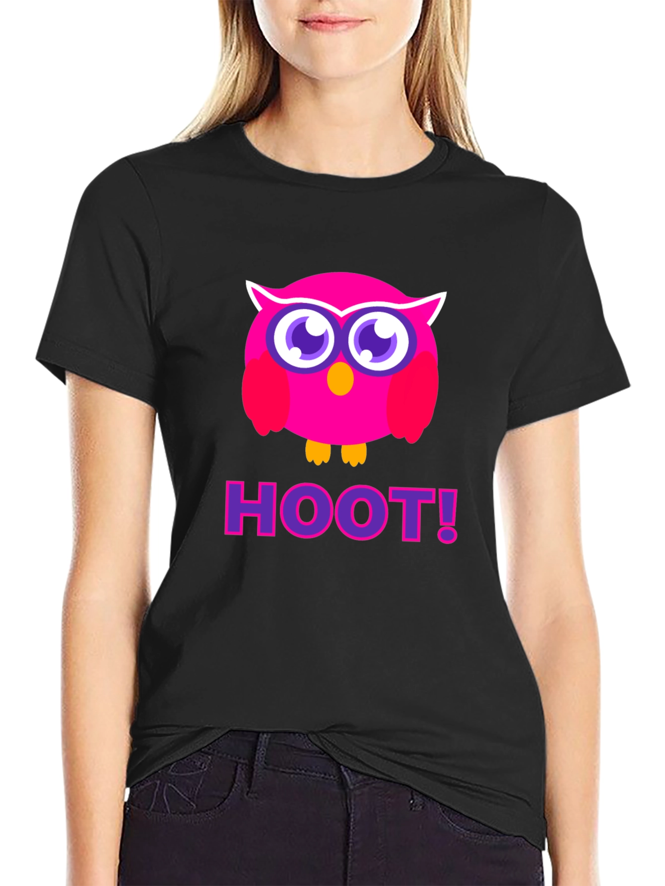 Pink Owl Hoot T-Shirt - Black Cotton Tee