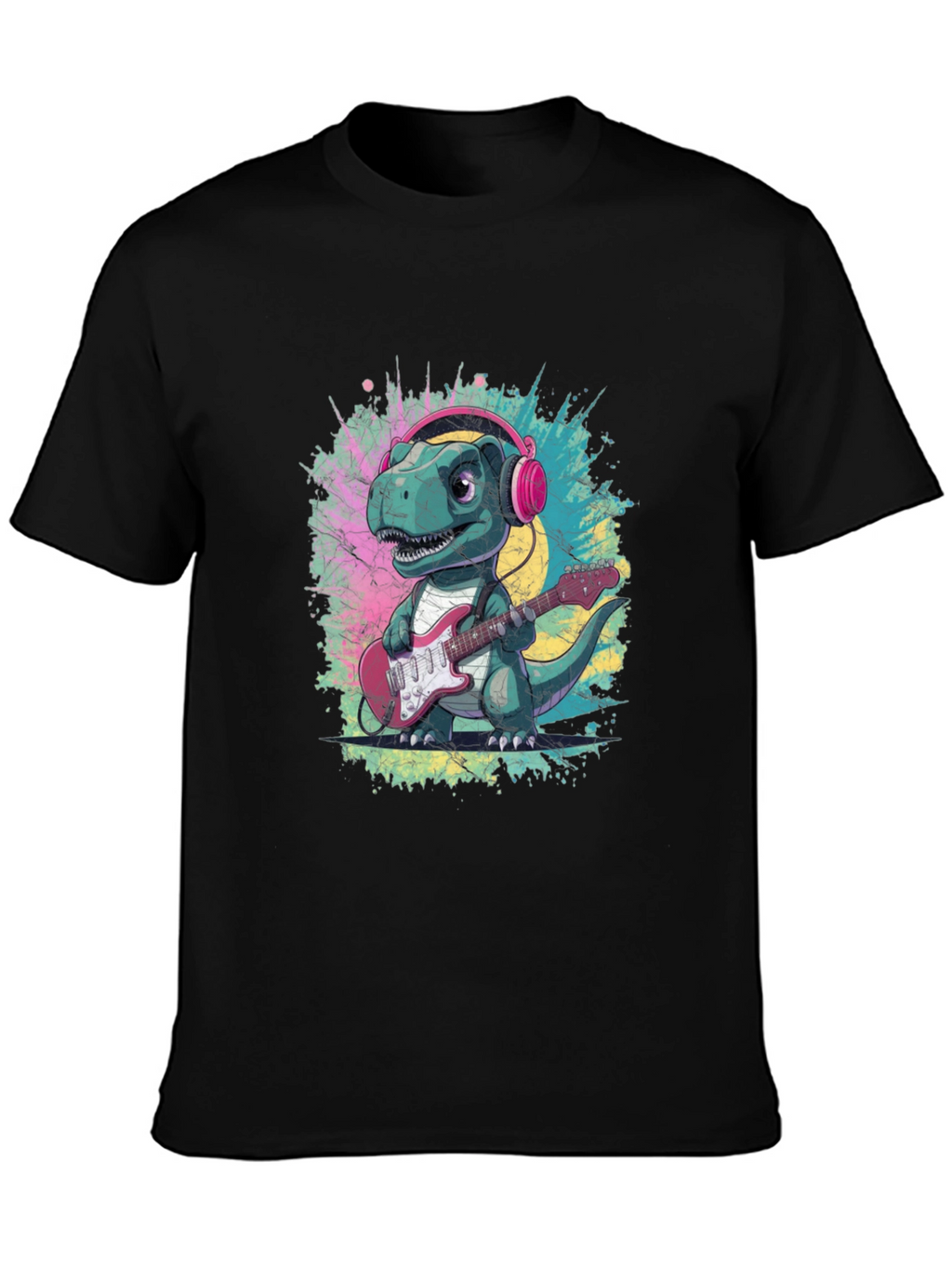 Dino Rock T-Shirt: Guitar Playing Dinosaur with Headphones