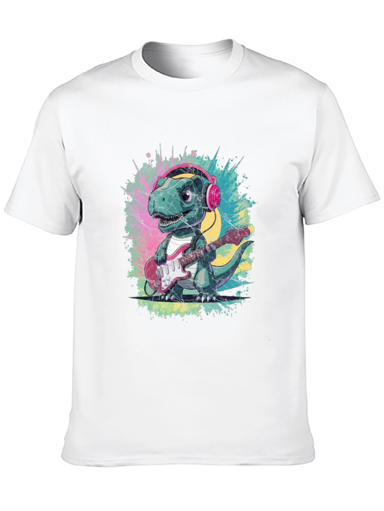 Dino Rock T-Shirt: Guitar Playing Dinosaur with Headphones