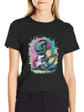 Dino Rock T-Shirt: Guitar Playing Dinosaur with Headphones