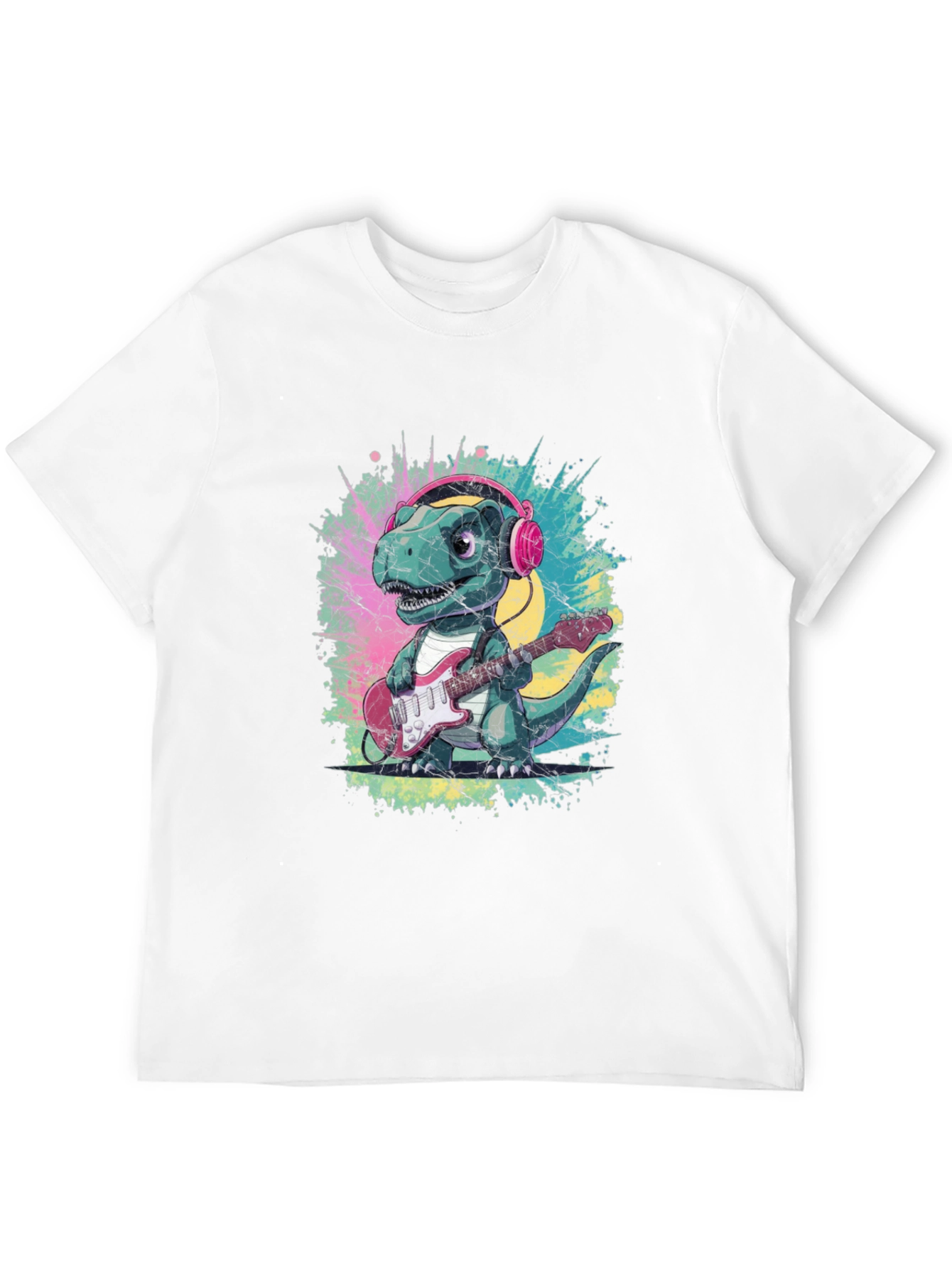 Dino Rock T-Shirt: Guitar Playing Dinosaur with Headphones