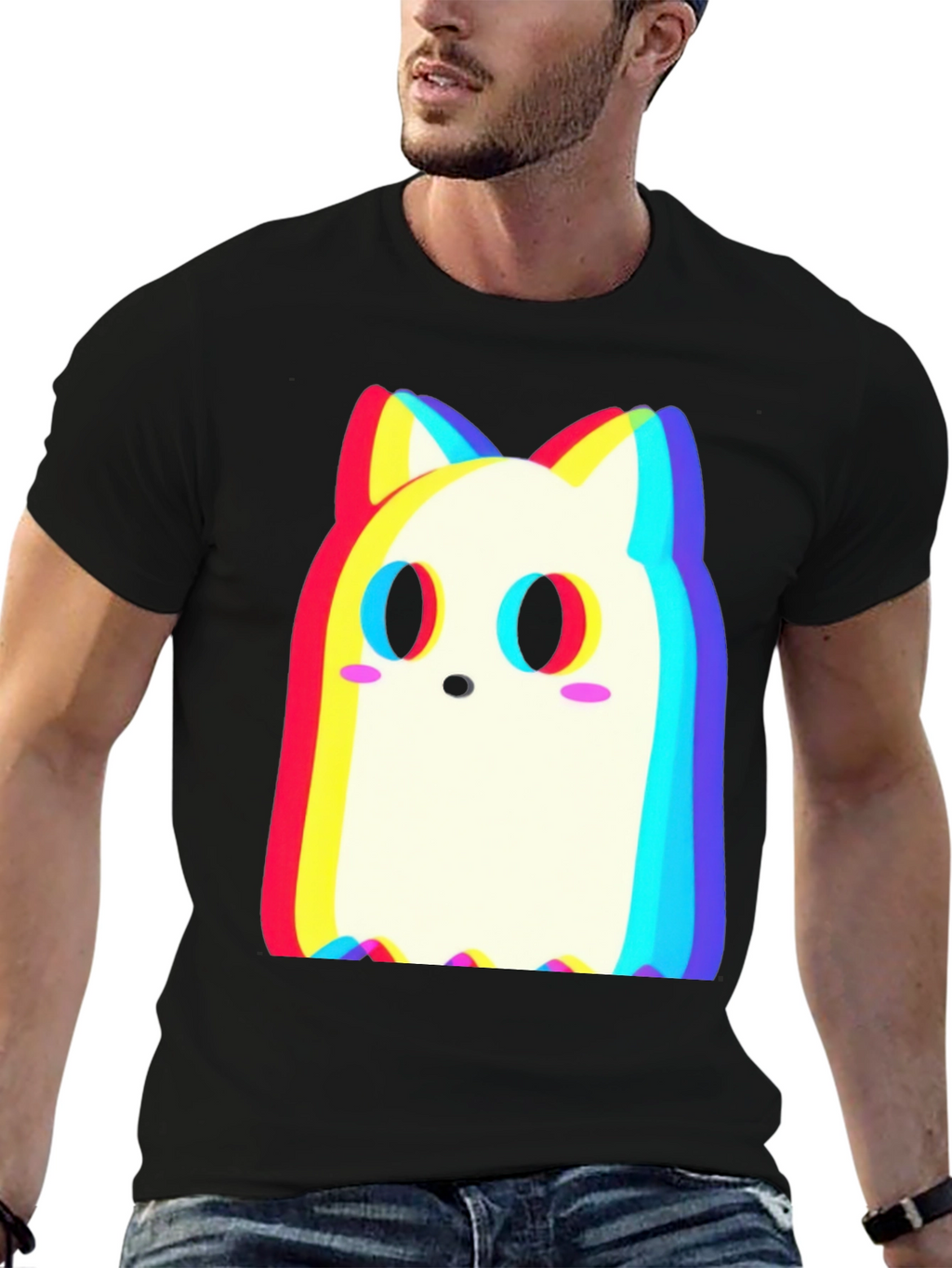 Cute Ghost Cat T-Shirt - Glitch Style