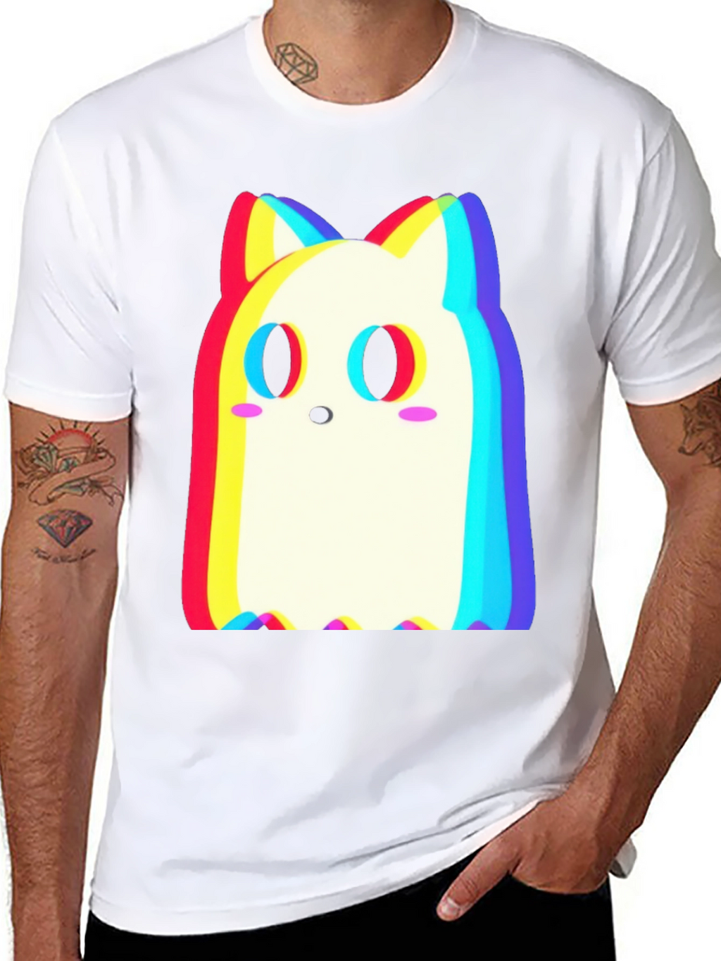 Cute Ghost Cat T-Shirt - Glitch Style