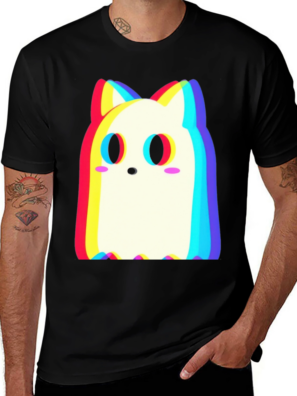Cute Ghost Cat T-Shirt - Glitch Style