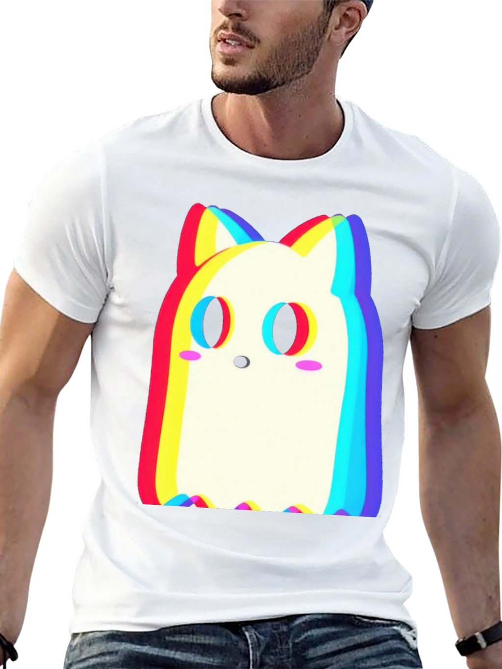 Cute Ghost Cat T-Shirt - Glitch Style