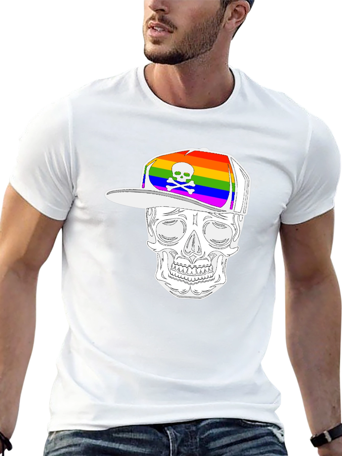 Skull Wearing Rainbow Hat Graphic Tee