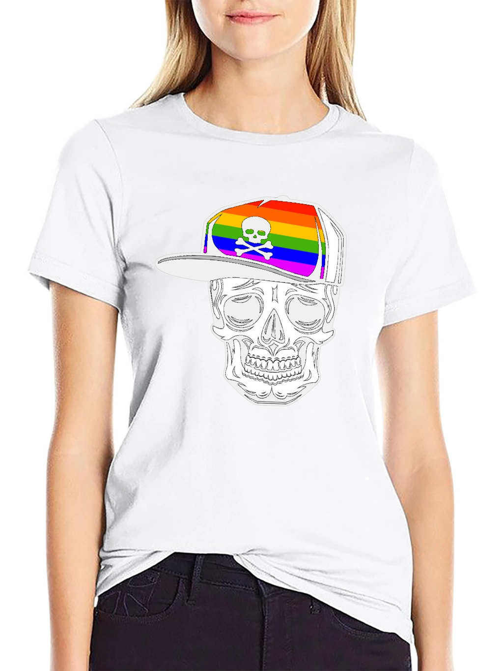 Skull Wearing Rainbow Hat Graphic Tee
