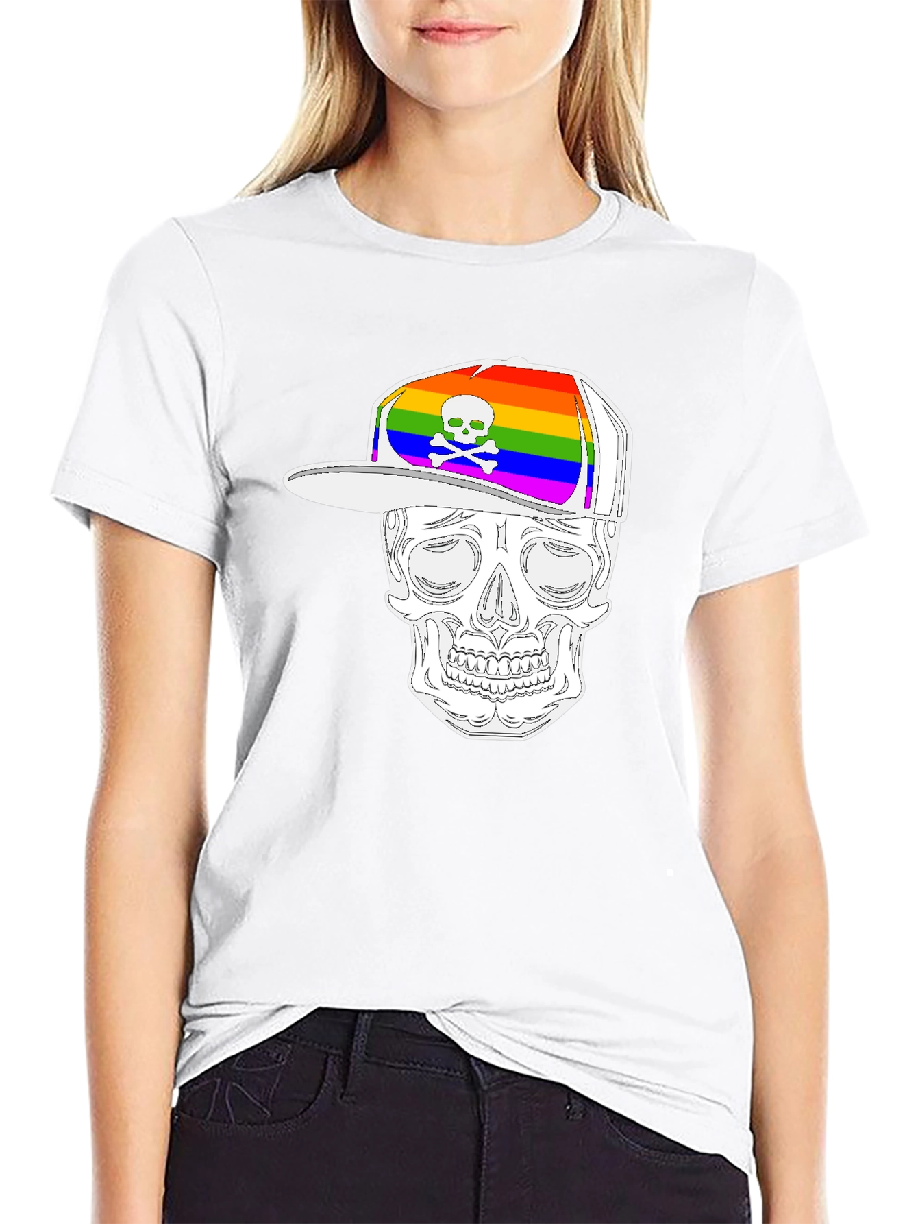Skull Wearing Rainbow Hat Graphic Tee